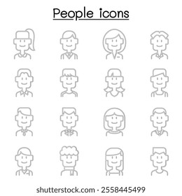 People, person, career, profession icon set in thin line style