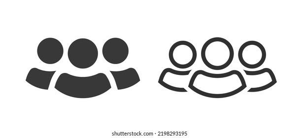 Gente grupo de personas vector de icono o miembro del personal símbolo de pictograma silueta, línea delgada de la línea del equipo esquema de la multitud gráfica, comunidad o unión social forma empleado social negro y blanco aislado