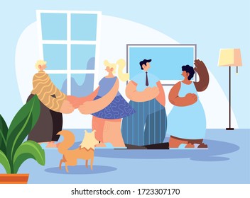people and pet in home vector illustration design.