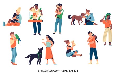 People with pets. Animals and happy loving owners