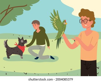 personas con animales de compañía en el parque