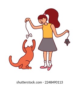 People and pets composition with care and playing symbols flat isolated vector illustration
