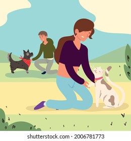 people with pets in the park cartoon