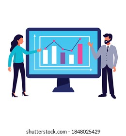 People phone laptop tablet device application interface interaction composition with human characters and business graphs on screen vector illustration