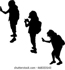 people with phone set silhouette vector