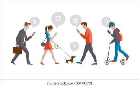 People with phones sending SMS and connected to the network.