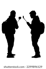People with a photo camera on white background