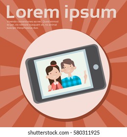 People Photo Digital Device Tablet Phone Take Selfie Social Network Communication Flat Vector Illustration