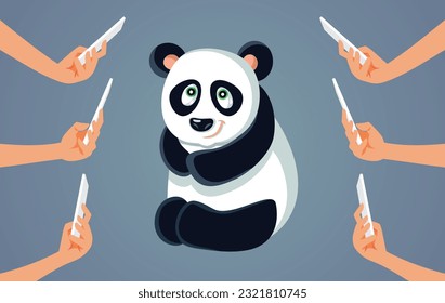 
People Photographing a Panda Bear Rare Animal Vector Cartoon. Endangered species specimen being photographs by fans and enthusiasts
