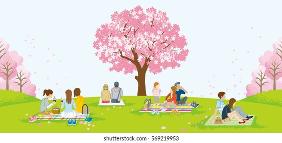 People Picnic In Spring Nature