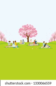 People picnic in spring nature - Vertical layout