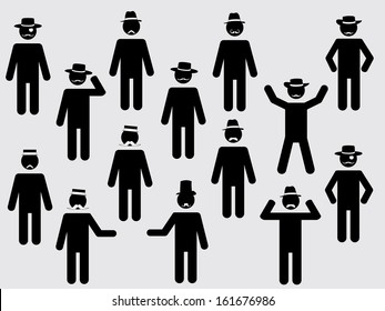 People pictograms with hats and mustache illustration set