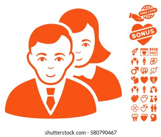People pictograph with bonus amour pictures. Vector illustration style is flat iconic orange symbols on white background.