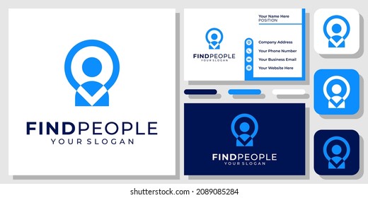 People Pin Map Find Human Location Place Community Icon Logo Design with Business Card Template