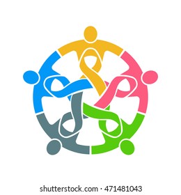 People Pink Ribbon Teamwork. Vector Logo