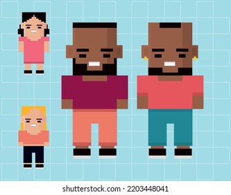 píxeles de personas 8 bits, diseño de colección de iconos