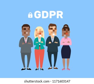 people with pixel face general data protection internet security concept