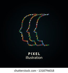 People - pixel icon. Vector Illustration. Design logo element. Isolated on black background.