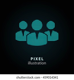 People - pixel icon. Vector Illustration. Design logo element. Isolated on black background. It is easy to change to any color.