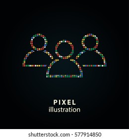 People - pixel icon. Vector Illustration. Design logo element. Isolated on black background. It is easy to change to any color.