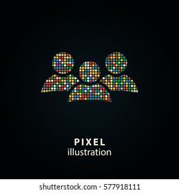 People - pixel icon. Vector Illustration. Design logo element. Isolated on black background. It is easy to change to any color.