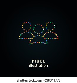 People - pixel icon. Vector Illustration. Design logo element. Isolated on black background. It is easy to change to any color.