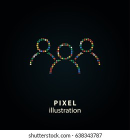 People - pixel icon. Vector Illustration. Design logo element. Isolated on black background. It is easy to change to any color.