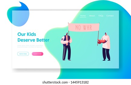 People with Placards and Signboard Protesting against War on Strike or Demonstration, Activist with Signs Protest, Riot, Picket Website Landing Page, Web Page. Cartoon Flat Vector Illustration, Banner