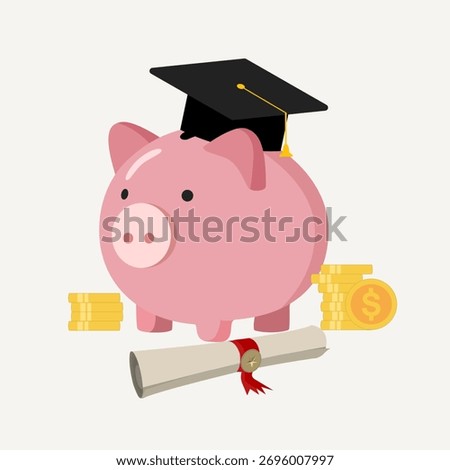 People plan a budget for education. Man and woman save money in piggy bank. Saving Money concept. Flat vector illustration.