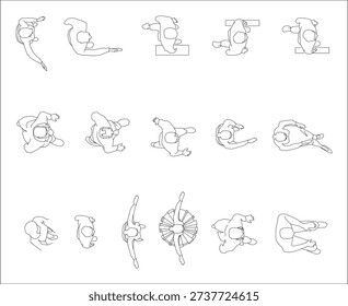 People in plan, top view crowd and human figure line art illustration, clean technical drawing CAD VECTOR EPS 10
