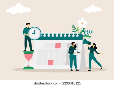 People planning concept. Entrepreneurship and calendar schedule planning with filling course campaign. Vector illustrations business meeting and events organizing process office working.