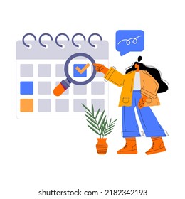 People planning day scheduling appointment in calendar application. Modern concept for business planning, news and events, reminder and timetable. Flat vector illustration