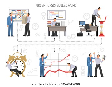 People planning and doing urgent office work flat vector illustration