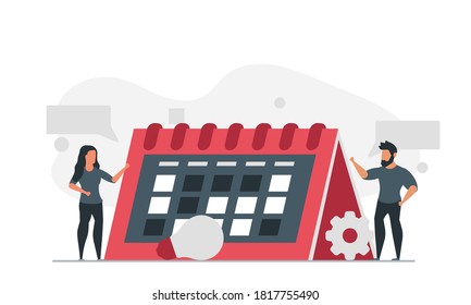 People are planning their calendar for the future. Man and woman are busy scheduling their time vector illustration