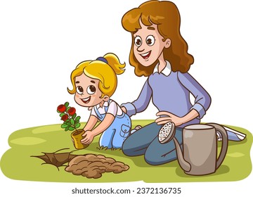 People plant and tend trees. International Forest Day greeting card, banner or social poster. Flat vector illustration.