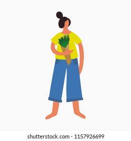 People plant trees. cartoon people and trees, garden, park, flowers. Green Planet. Vector illustration