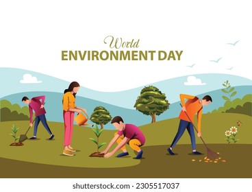 people Planting, Creative design world environment and earth day drawing and painting concept. abstract vector illustration design