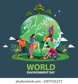 people Planting, Creative design world environment and earth day drawing and painting concept. abstract vector illustration design