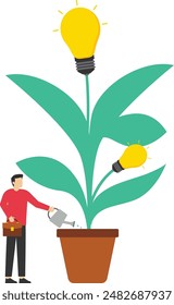 people planting potted plants, business team collaboration for the birth of creative ideas or solutions in business. business concept analysis. graphic design idea of project activity vector.