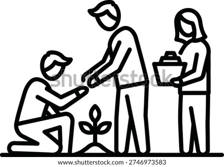 People planting a tree together in a collaborative gardening effort