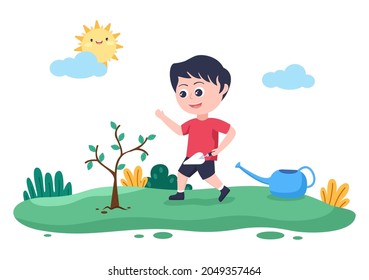 People Planting Trees Flat Cartoon Vector Illustration With Gardening, Farming and Agriculture Use Tree Roots or a Shovel For Caring Environment Concept
