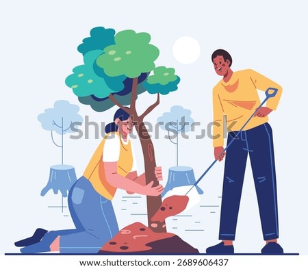 People Planting Trees to Save the Environment and Nature