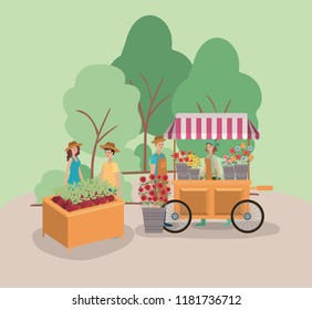 people with plants vivarium scene icons