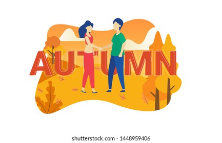people play in autumn flat illustration