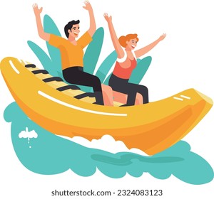 people play banana boat , white background