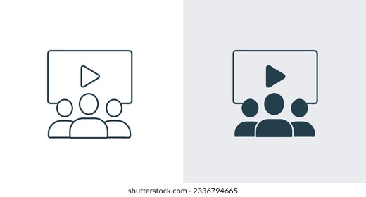 People with a play button icon. Web conference, online presentation or watching movies concept vector