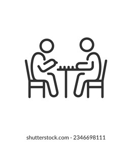 People play chess, linear icon. Line with editable stroke