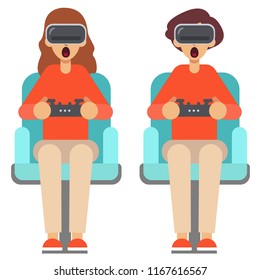 People play games with vr glasses at home.
