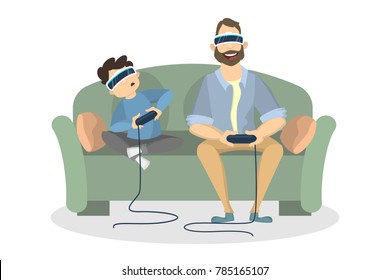 People play games with vr glasses at home.