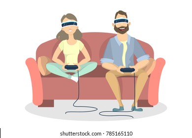 People play games with vr glasses at home.